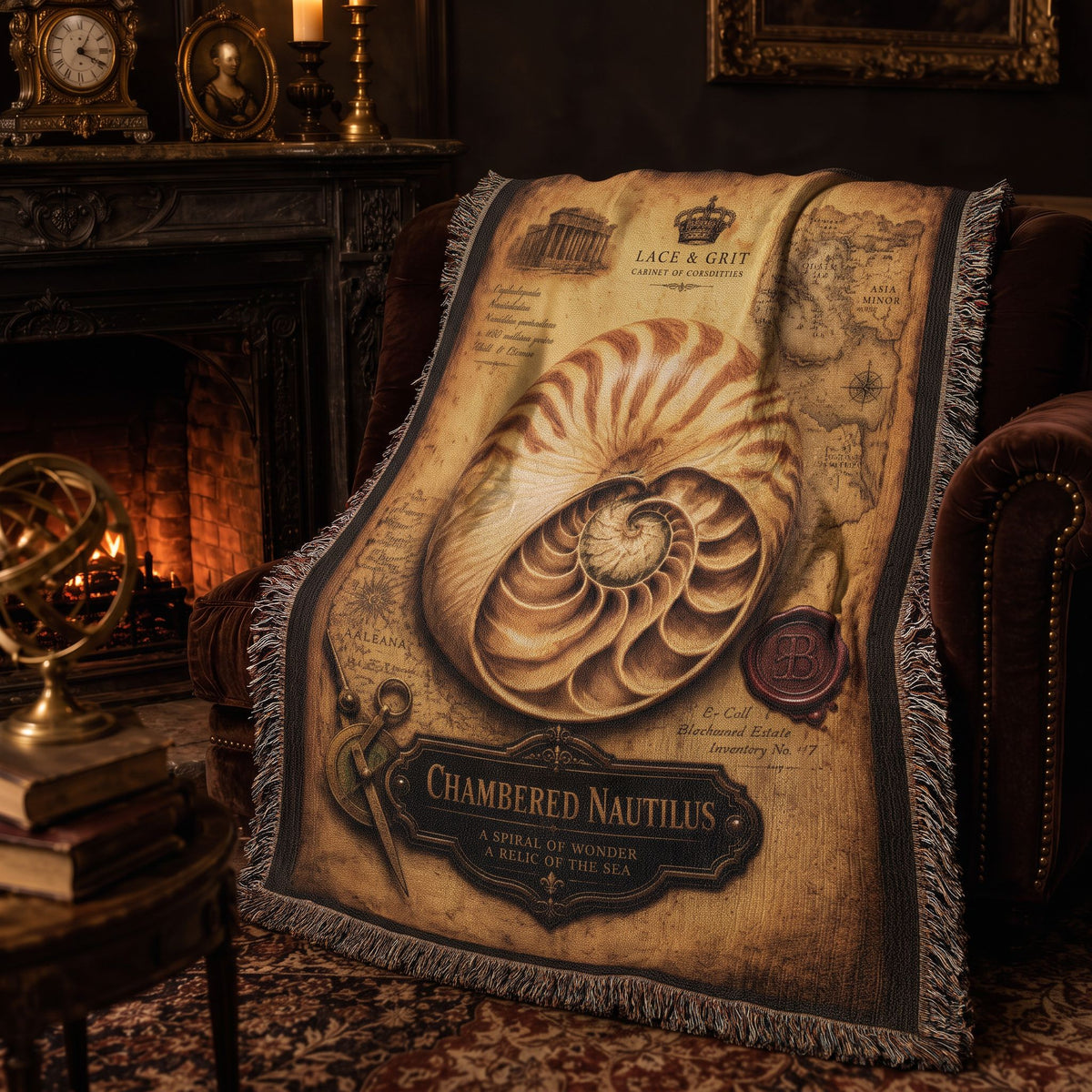 Chambered Nautilus Woven Throw Blanket | Cabinet of Curiosities Decor | Cotton Tapestry | Natural History Gift