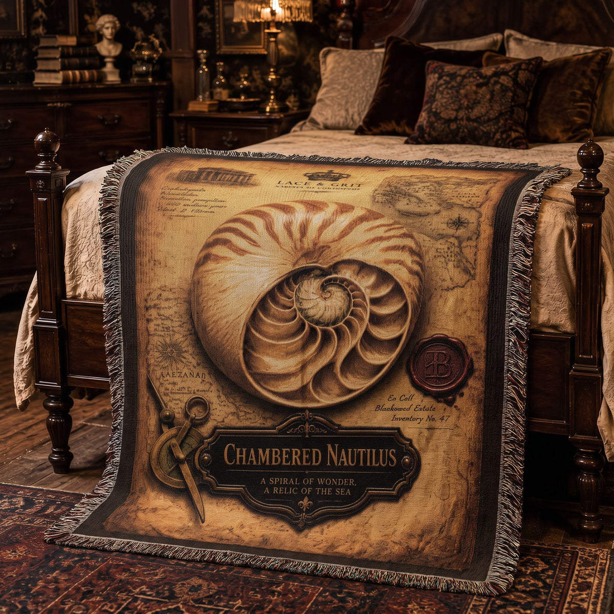 Chambered Nautilus Woven Throw Blanket | Cabinet of Curiosities Decor | Cotton Tapestry | Natural History Gift