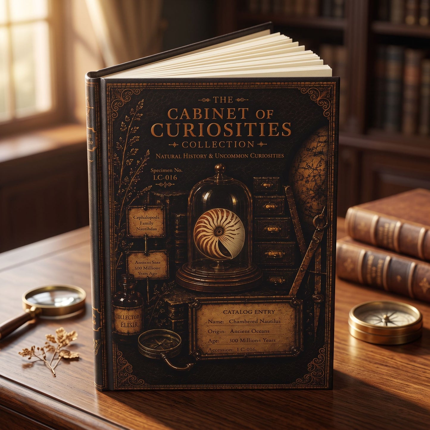 Chambered Nautilus Journal, Personalized Cabinet of Curiosities Hardcover Notebook, Nautical Gift