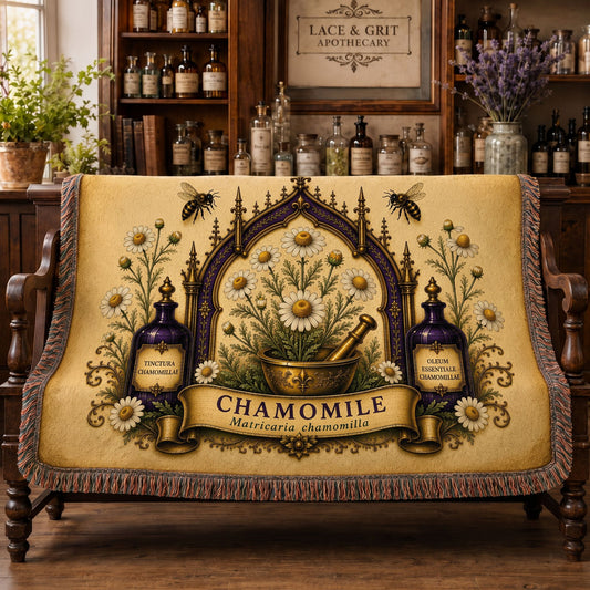 Chamomile Woven Throw Blanket | Botanical Apothecary Decor | Cotton Tapestry Throw | English Cottage Herbal Gift