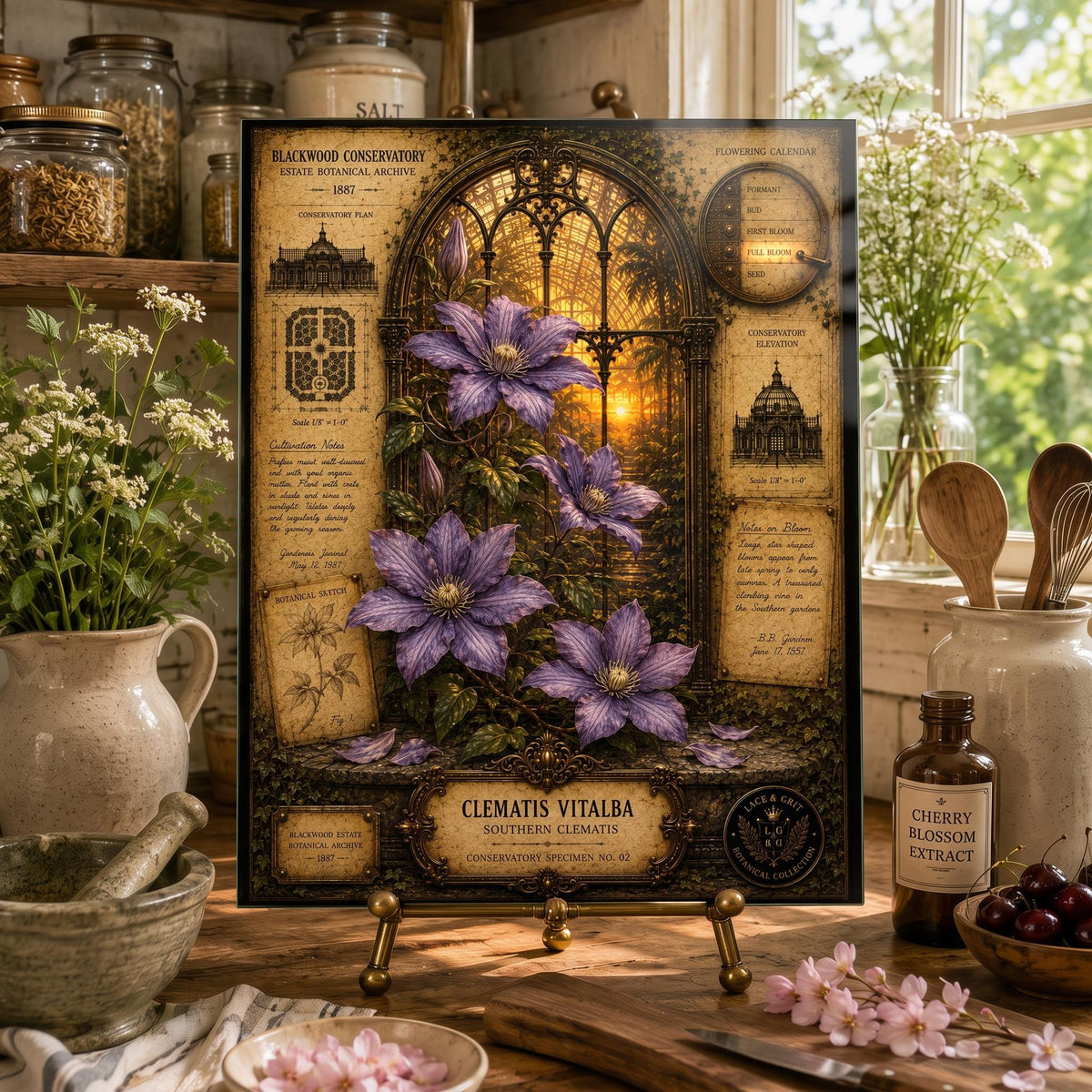 Clematis Tempered Glass Art, Charcuterie Serving Board, Botanical Decor, Clematis Flower Art, Garden Gift