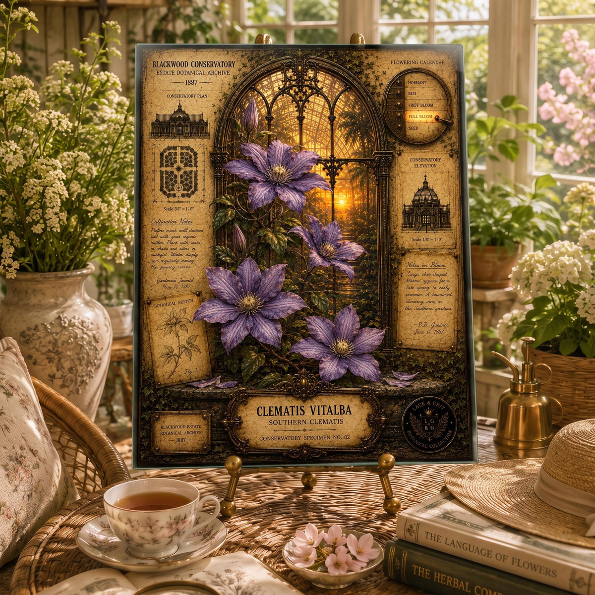 Clematis Tempered Glass Art, Charcuterie Serving Board, Botanical Decor, Clematis Flower Art, Garden Gift