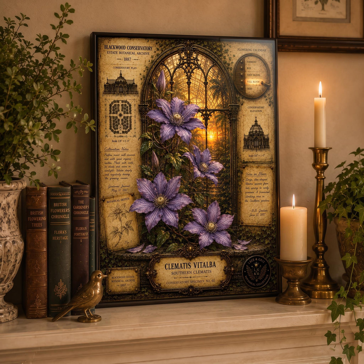Clematis Tempered Glass Art, Charcuterie Serving Board, Botanical Decor, Clematis Flower Art, Garden Gift