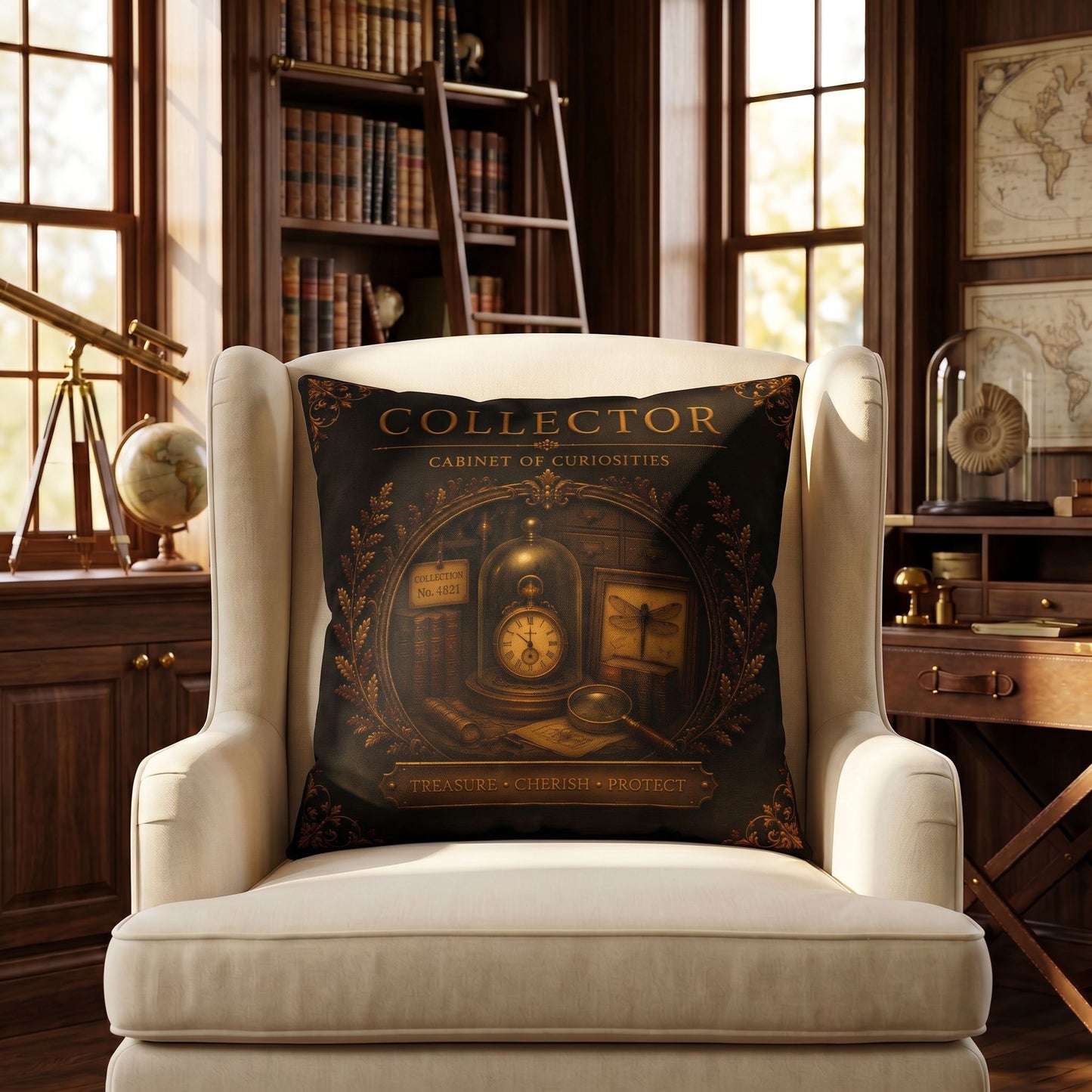 Collector Cabinet of Curiosities Pillow, Dark Academia Throw Pillow, Library Decor Cushion, Museum Style Home Accent