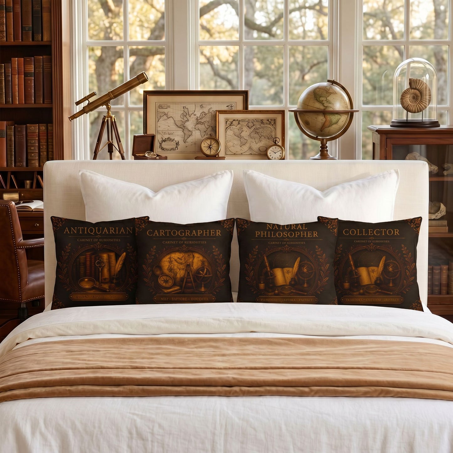 Collector Cabinet of Curiosities Pillow, Dark Academia Throw Pillow, Library Decor Cushion, Museum Style Home Accent