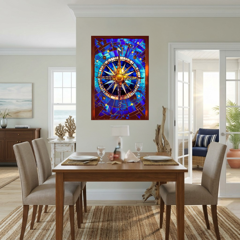 Celestial Compass – Stained Glass Style Metal Wall Art