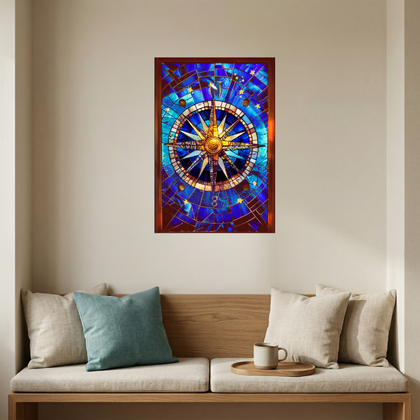 Celestial Compass – Stained Glass Style Metal Wall Art