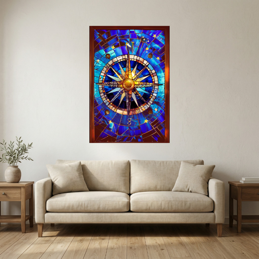Celestial Compass – Stained Glass Style Metal Wall Art