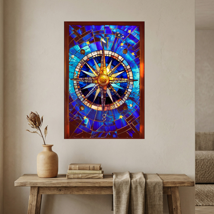 Celestial Compass – Stained Glass Style Metal Wall Art
