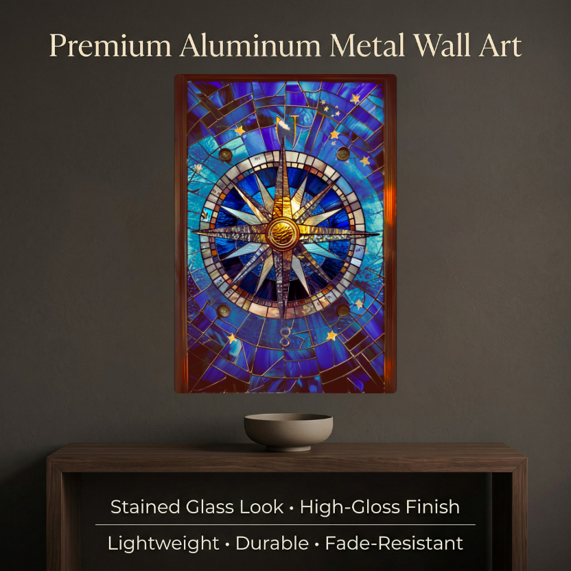 Celestial Compass – Stained Glass Style Metal Wall Art