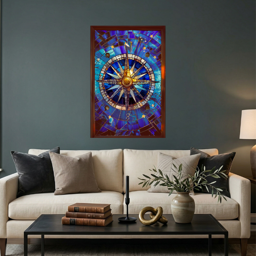 Celestial Compass – Stained Glass Style Metal Wall Art