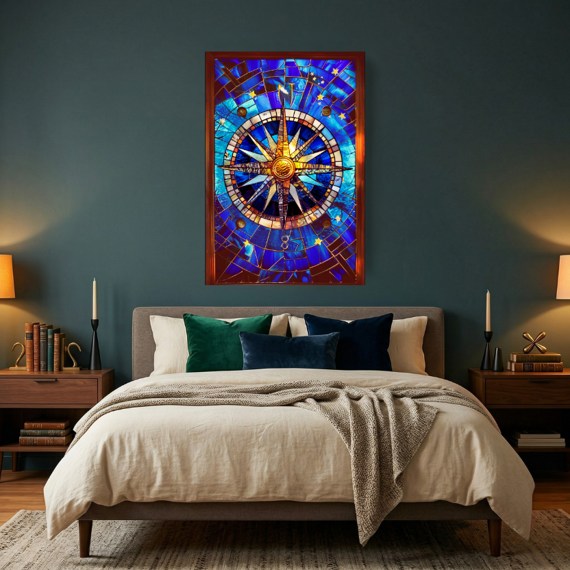 Celestial Compass – Stained Glass Style Metal Wall Art