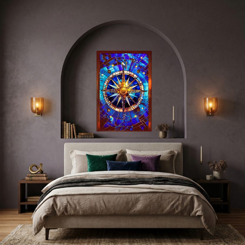 Celestial Compass – Stained Glass Style Metal Wall Art