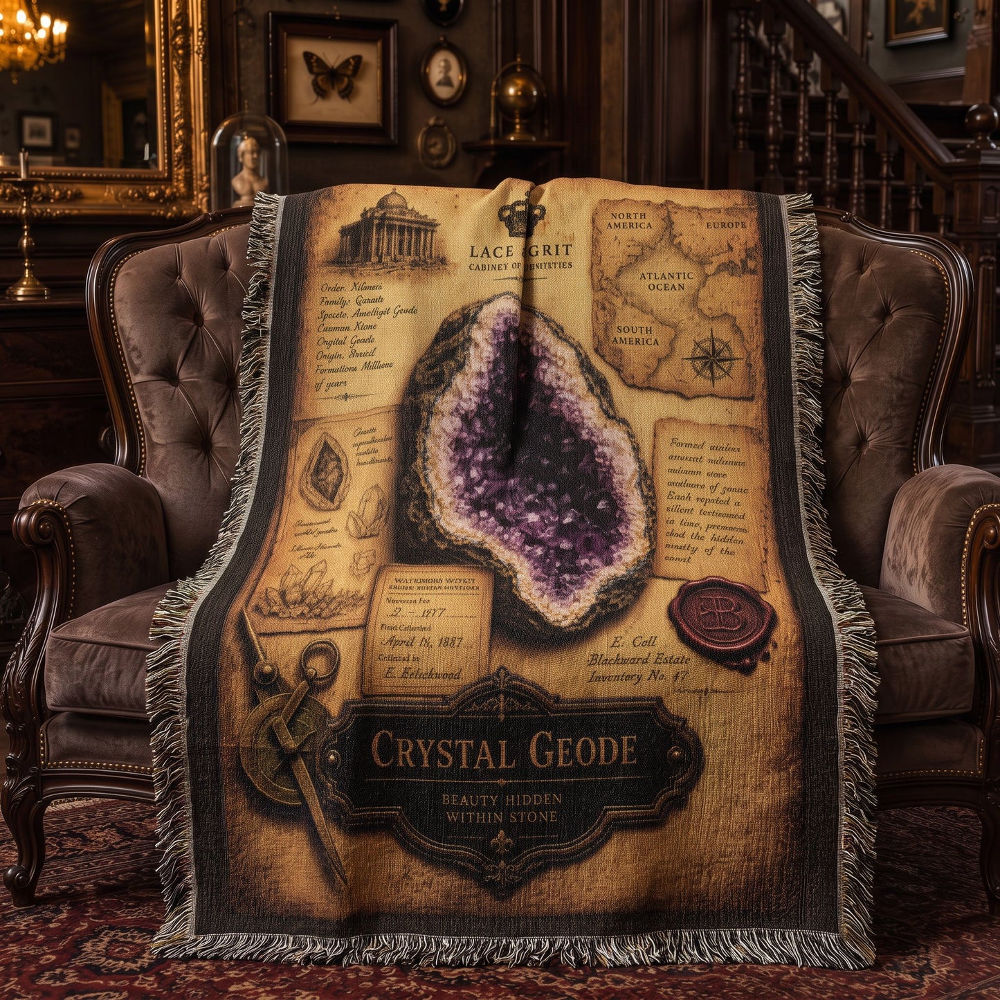 Crystal Geode Woven Throw Blanket | Cabinet of Curiosities Decor | Cotton Tapestry | Natural History Gift