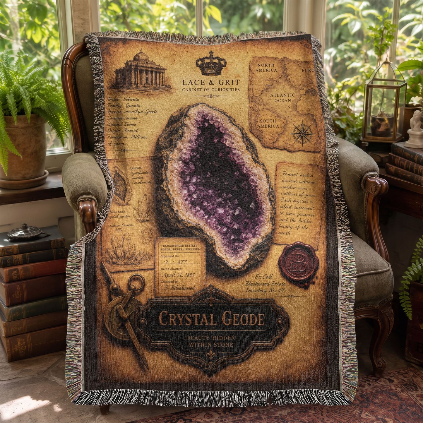 Crystal Geode Woven Throw Blanket | Cabinet of Curiosities Decor | Cotton Tapestry | Natural History Gift