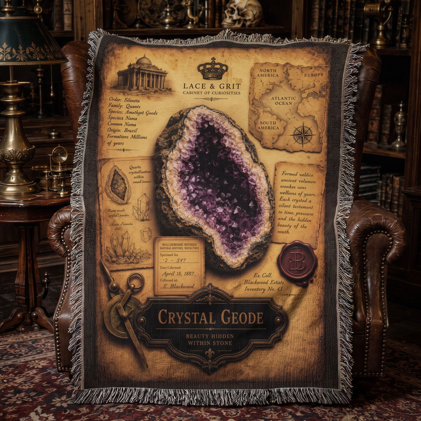 Crystal Geode Woven Throw Blanket | Cabinet of Curiosities Decor | Cotton Tapestry | Natural History Gift