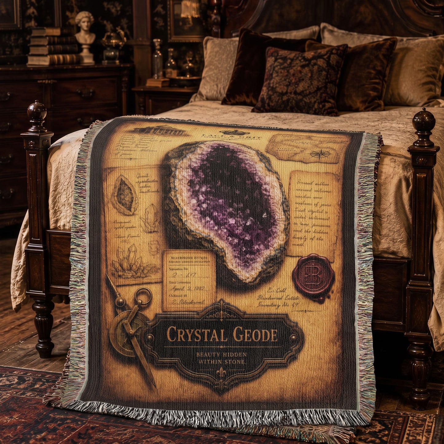 Crystal Geode Woven Throw Blanket | Cabinet of Curiosities Decor | Cotton Tapestry | Natural History Gift