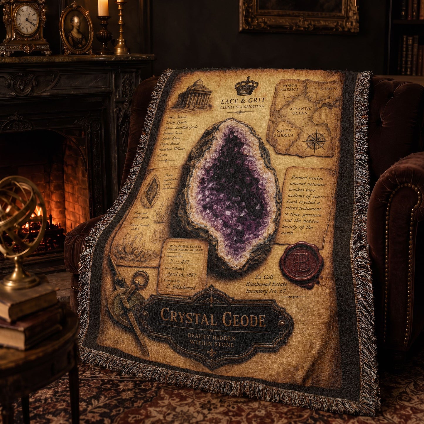 Crystal Geode Woven Throw Blanket | Cabinet of Curiosities Decor | Cotton Tapestry | Natural History Gift