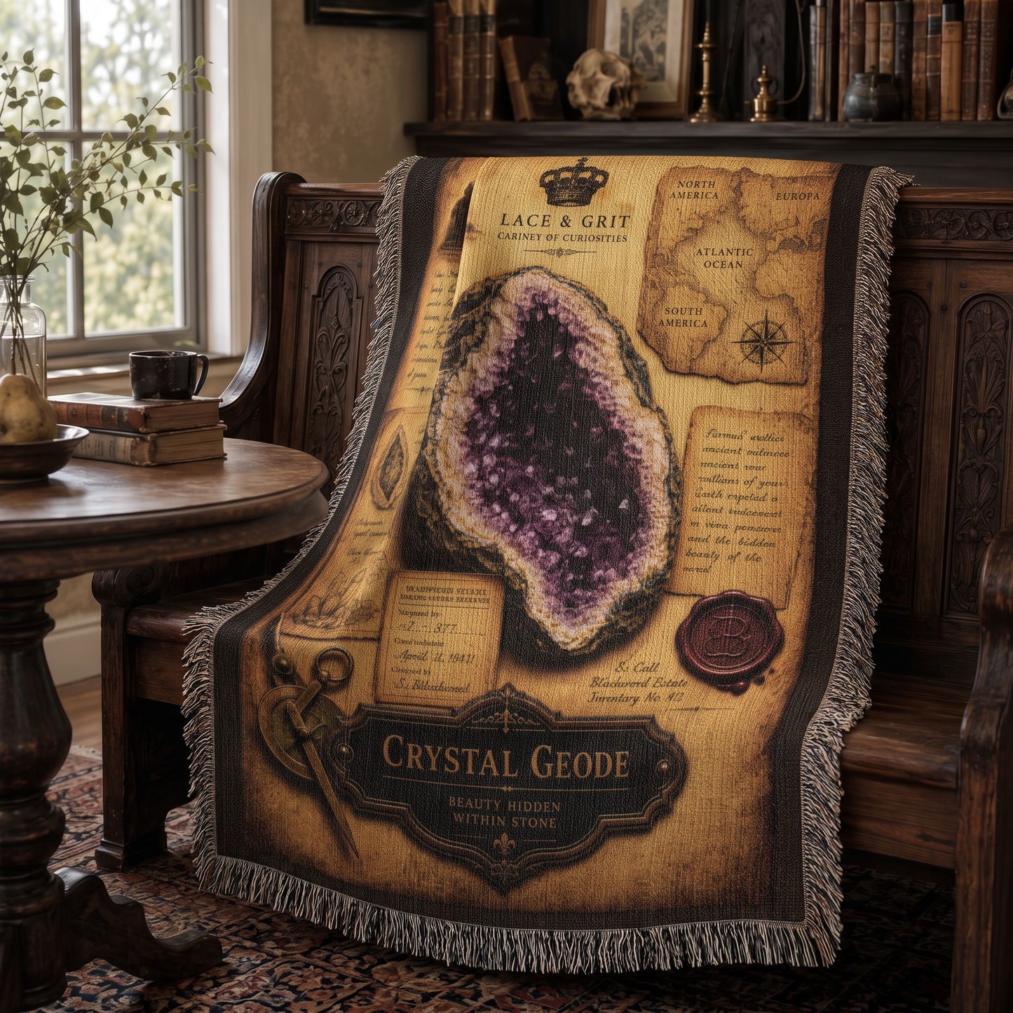 Crystal Geode Woven Throw Blanket | Cabinet of Curiosities Decor | Cotton Tapestry | Natural History Gift
