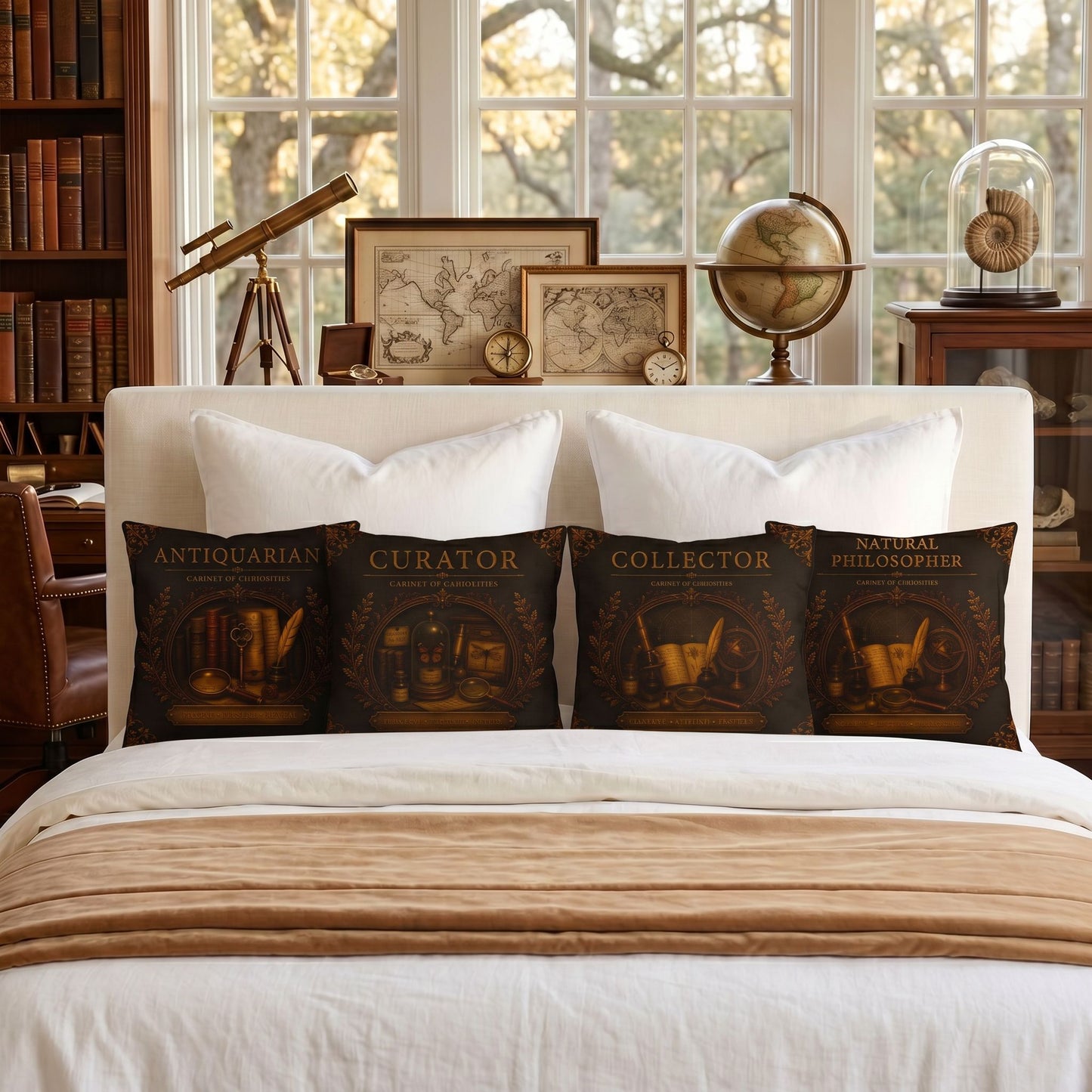 Curator Cabinet of Curiosities Pillow, Dark Academia Throw Pillow, Library Decor Cushion, Museum Style Home Accent