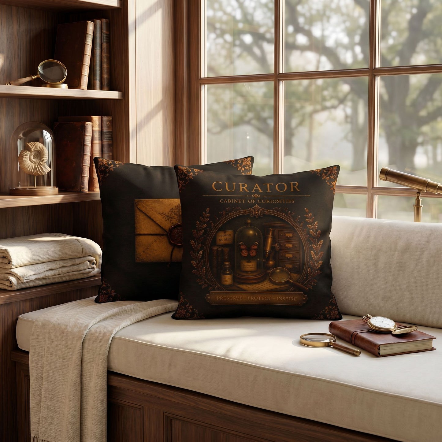 Curator Cabinet of Curiosities Pillow, Dark Academia Throw Pillow, Library Decor Cushion, Museum Style Home Accent
