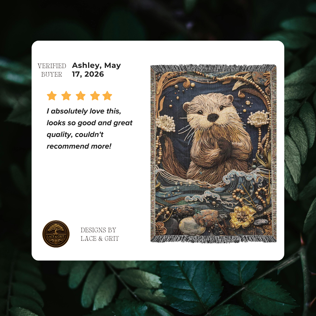 Cozy River Otter Woven Blanket | Woodland Stream Cottage Throw