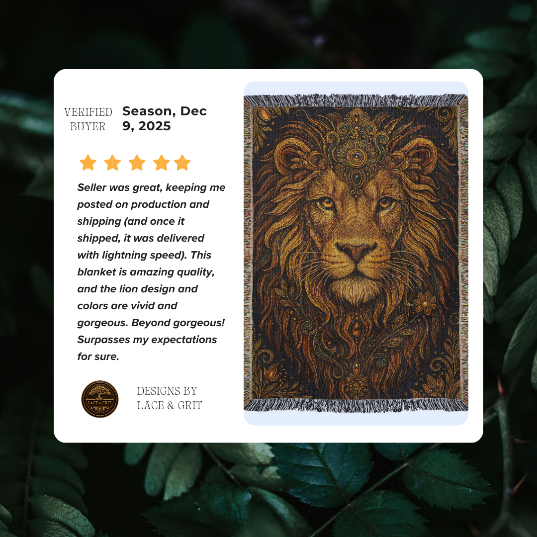 Beaded Look Lion Woven Blanket | Global Artisan Decor