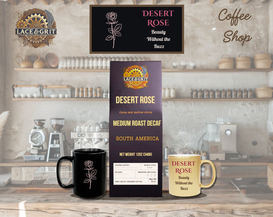 Desert Rose Roast | Medium Roast Decaf Coffee | Cocoa, Mellow Citrus, Toasty | (12oz, Whole Bean or Ground)
