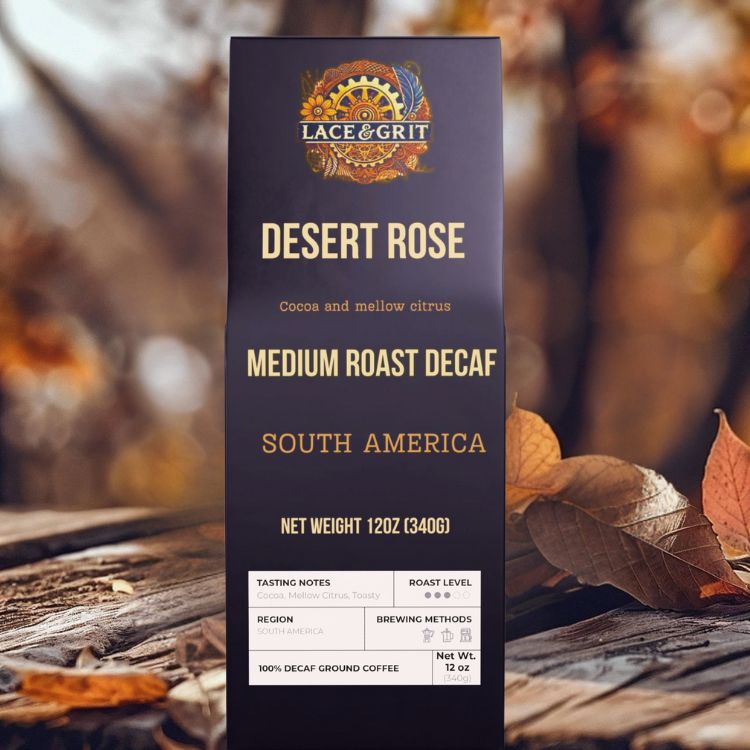 Desert Rose Roast | Medium Roast Decaf Coffee | Cocoa, Mellow Citrus, Toasty | (12oz, Whole Bean or Ground)