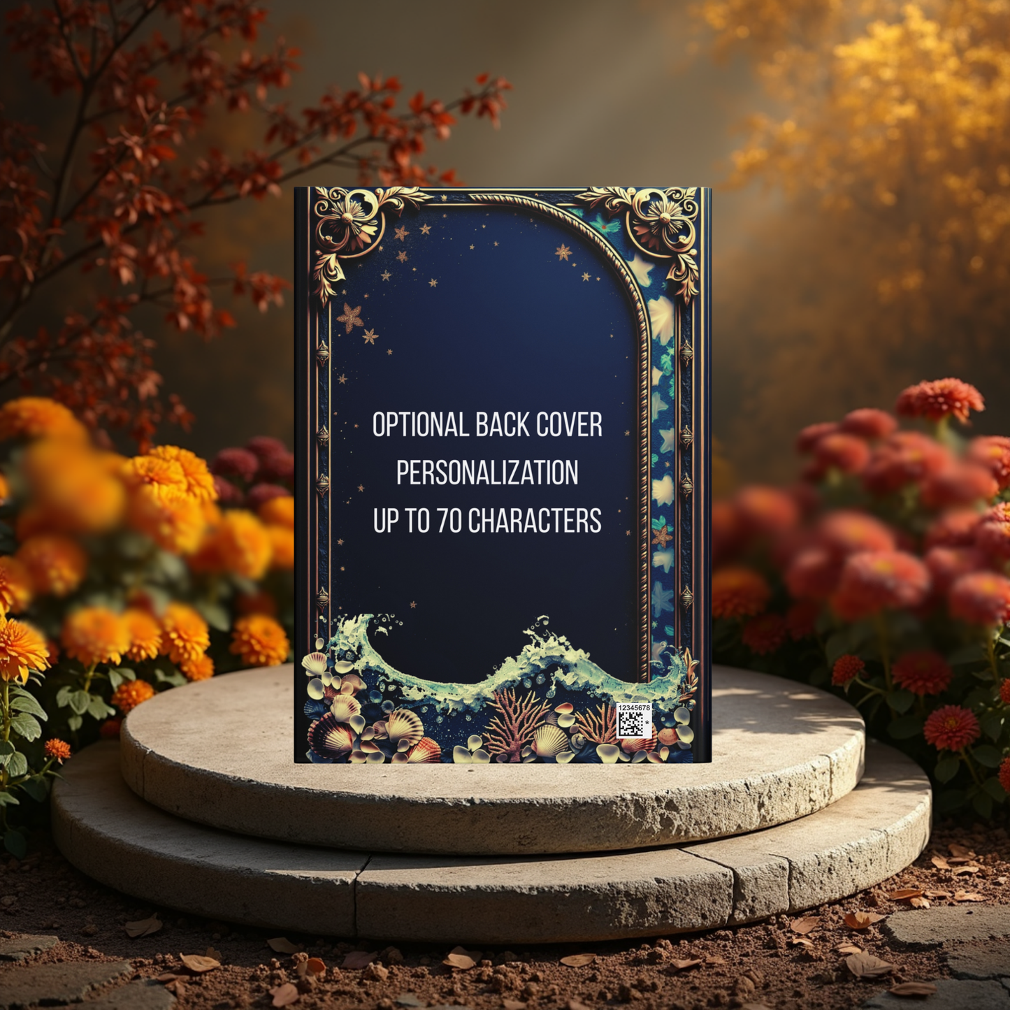 Dolphin Journal – Ocean Fantasy Notebook, Gold Filigree Dolphin Diary, Personalized Hardcover Journal, Coastal Gift for Sea Lovers