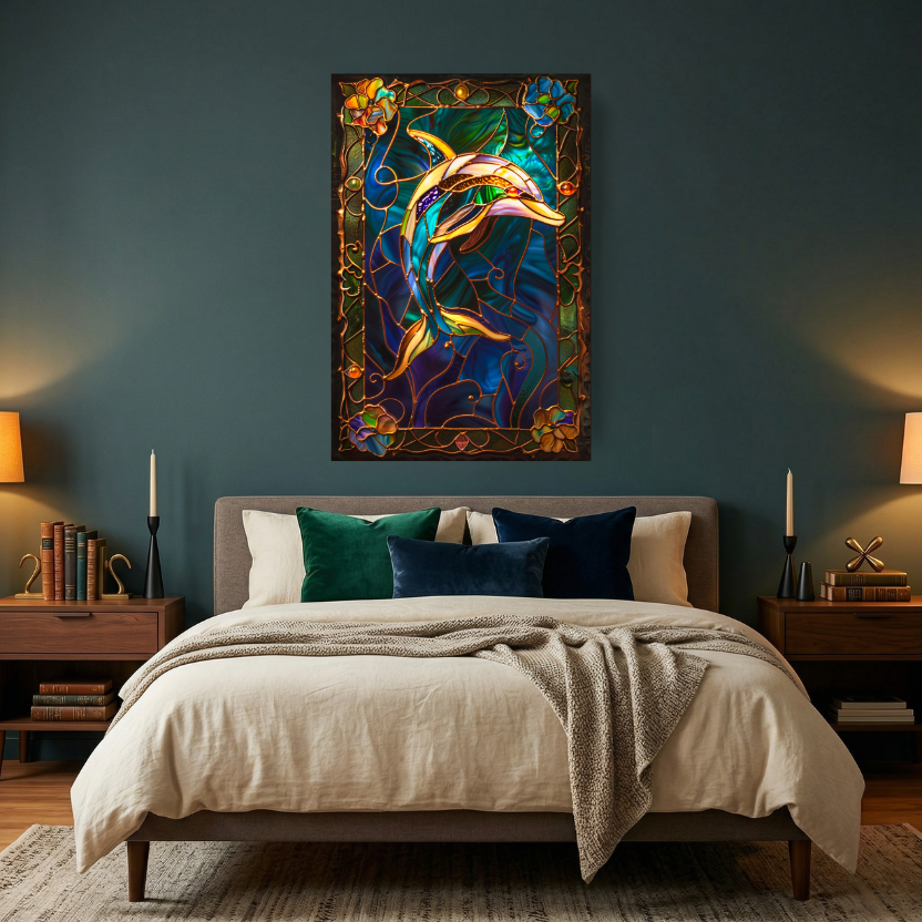 Dolphin – Stained Glass Style Metal Wall Art