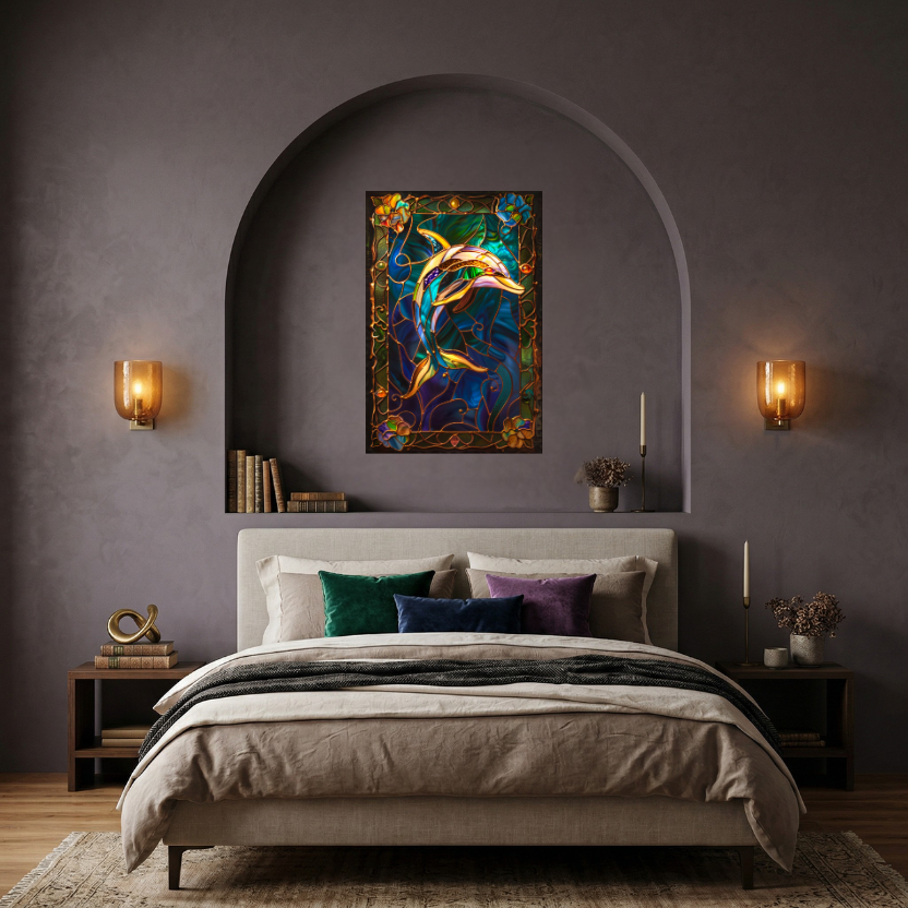 Dolphin – Stained Glass Style Metal Wall Art
