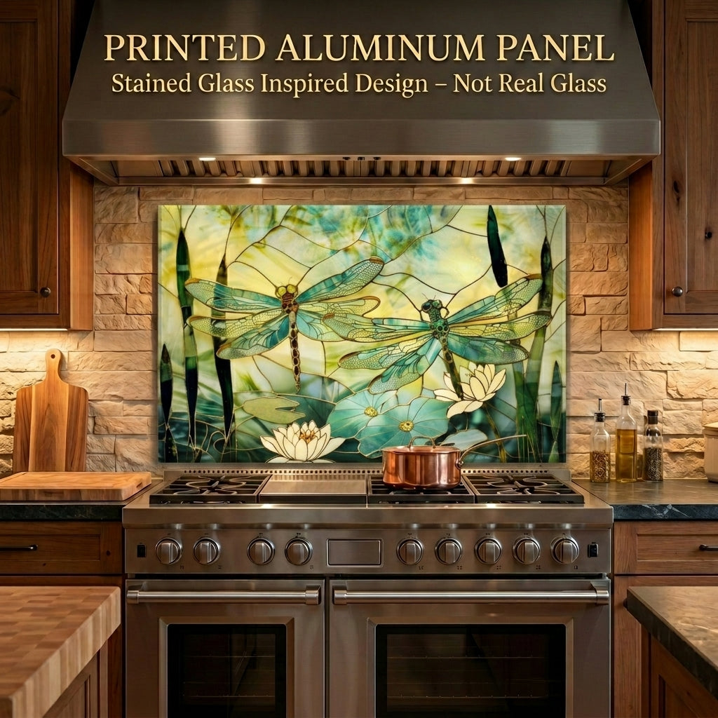Dragonfly Metal Kitchen Backsplash Panel, Stained Glass Look Art
