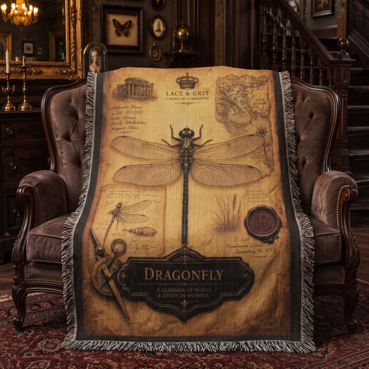 Dragonfly Specimen Woven Throw Blanket | Cabinet of Curiosities Decor | Cotton Tapestry | Natural History Gift