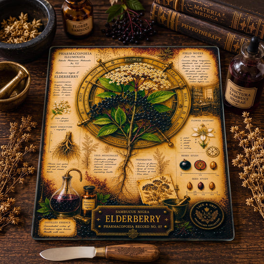 Elderberry Tempered Glass Art Board, Apothecary Charcuterie Board, Herbalist Gift