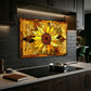 Sunflower Metal Kitchen Backsplash Panel, Stained Glass Inspired Wall Art