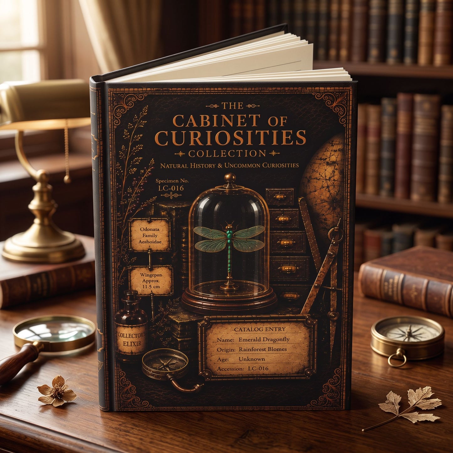Emerald Dragonfly Journal, Personalized Cabinet of Curiosities Hardcover Notebook, Nature Gift
