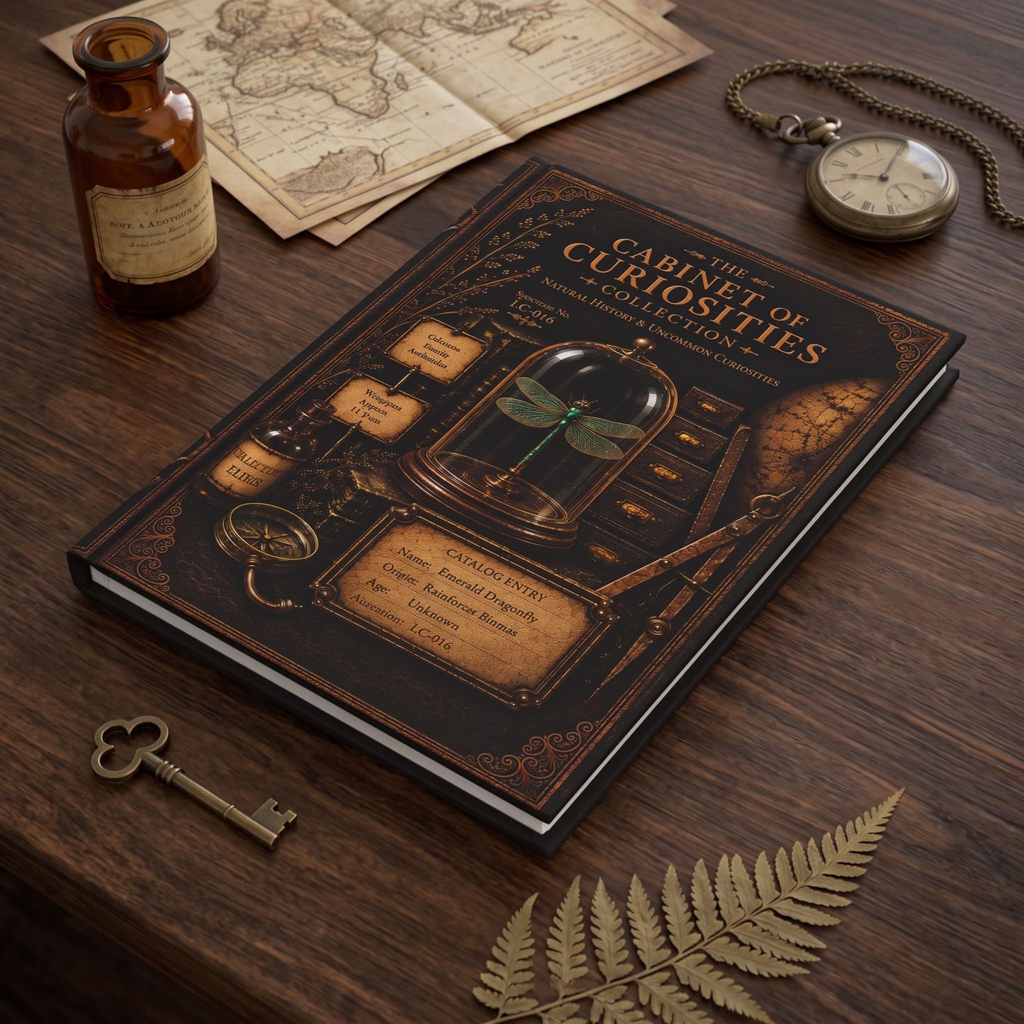 Emerald Dragonfly Journal, Personalized Cabinet of Curiosities Hardcover Notebook, Nature Gift