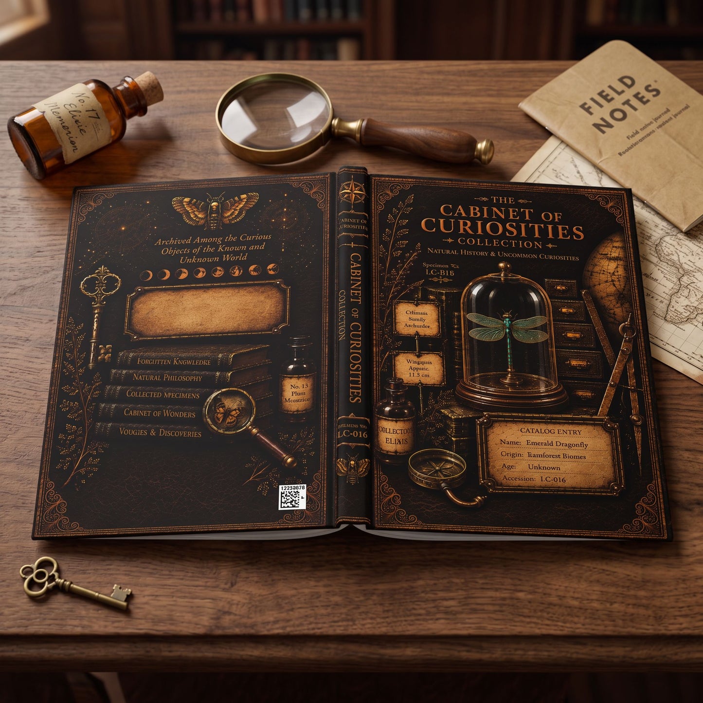 Emerald Dragonfly Journal, Personalized Cabinet of Curiosities Hardcover Notebook, Nature Gift