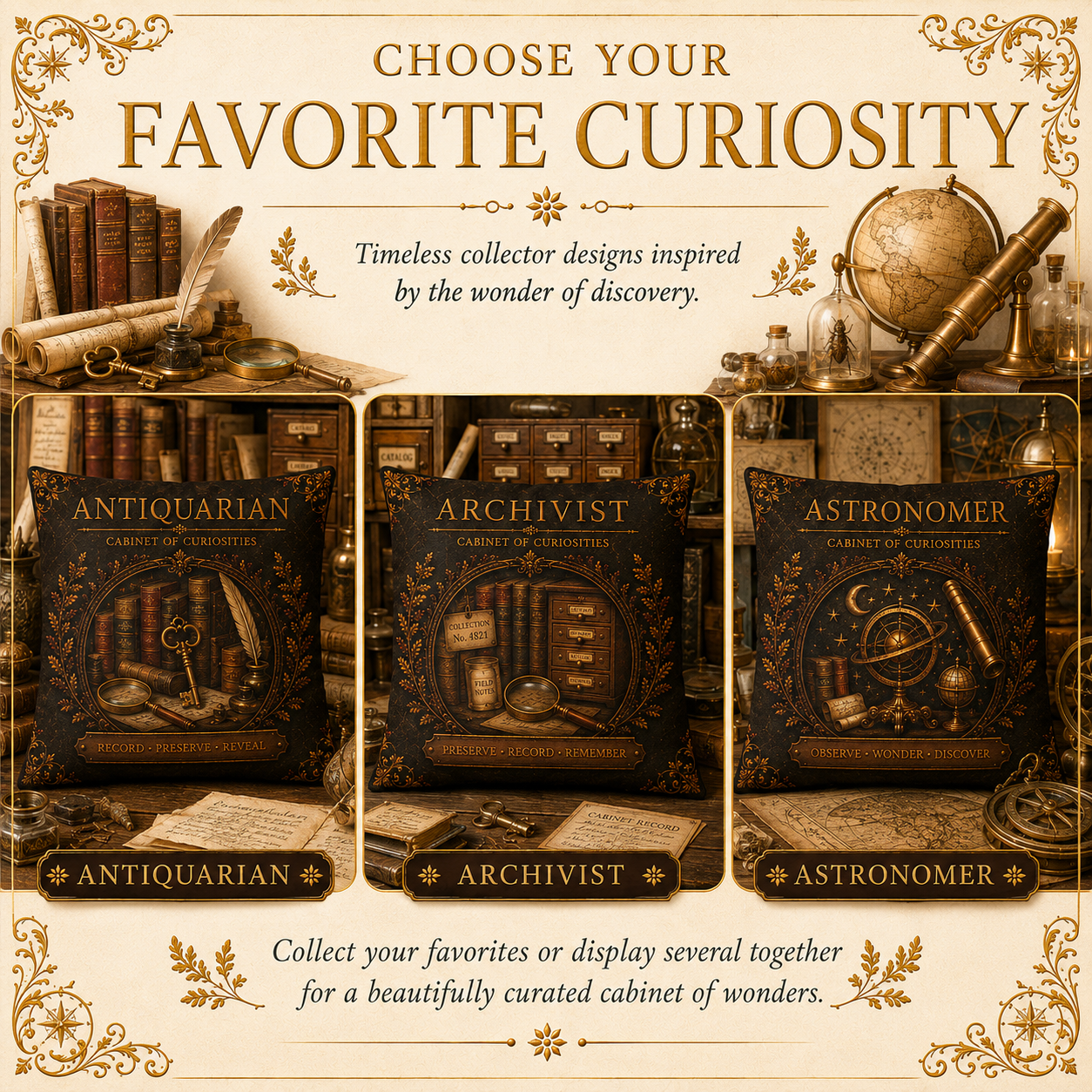 Explorer Cabinet of Curiosities Pillow, Dark Academia Throw Pillow, Library Decor Cushion, Museum Style Home Accent