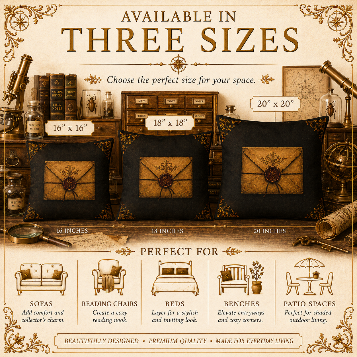 Explorer Cabinet of Curiosities Pillow, Dark Academia Throw Pillow, Library Decor Cushion, Museum Style Home Accent