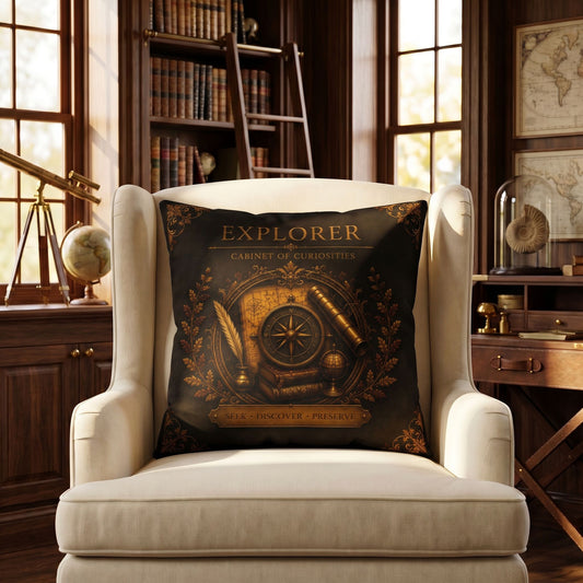 Explorer Cabinet of Curiosities Pillow, Dark Academia Throw Pillow, Library Decor Cushion, Museum Style Home Accent