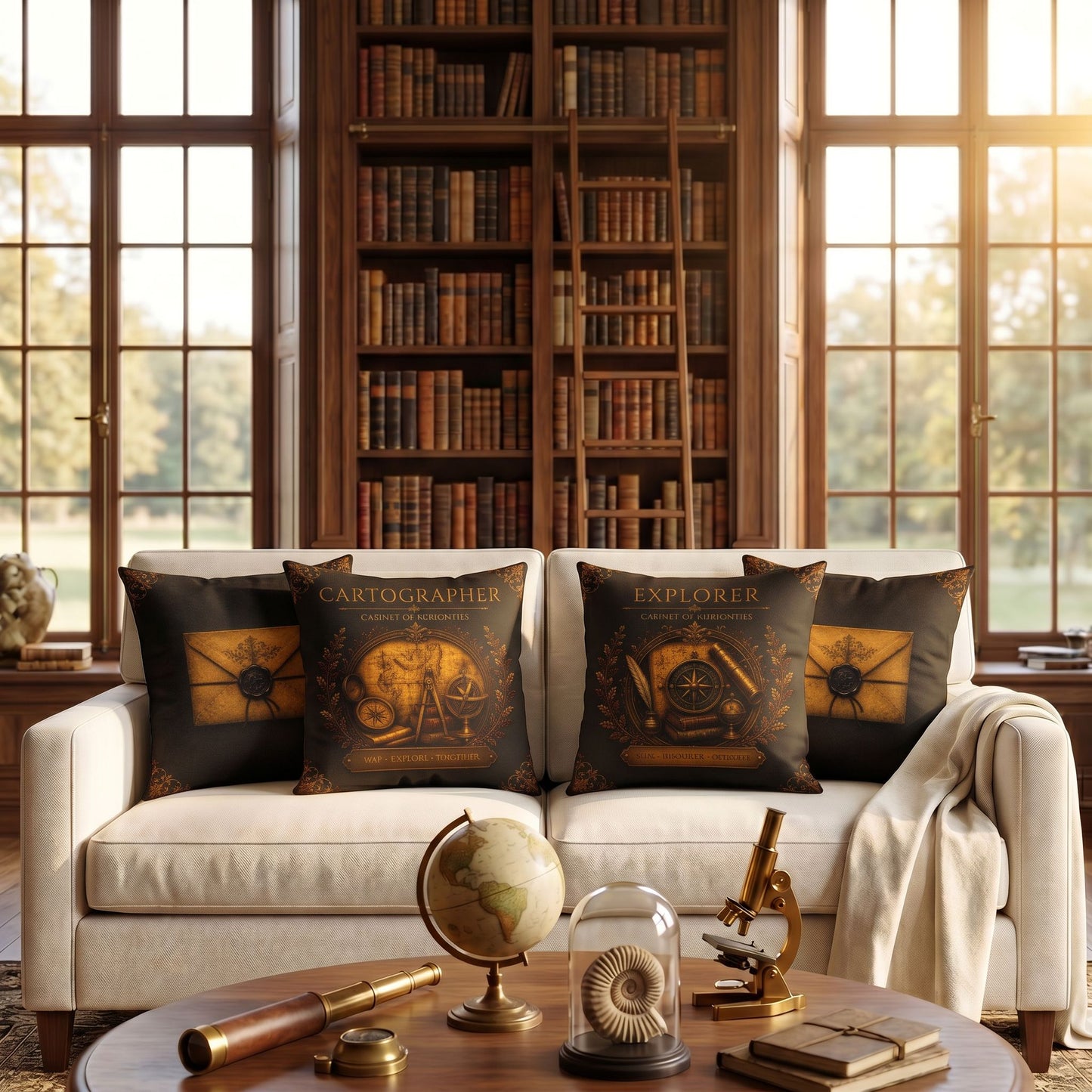 Explorer Cabinet of Curiosities Pillow, Dark Academia Throw Pillow, Library Decor Cushion, Museum Style Home Accent