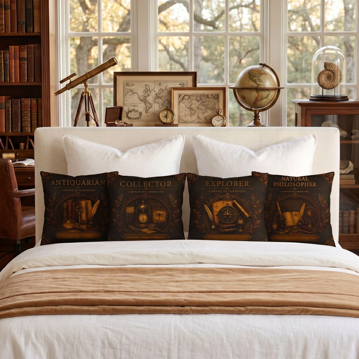 Explorer Cabinet of Curiosities Pillow, Dark Academia Throw Pillow, Library Decor Cushion, Museum Style Home Accent