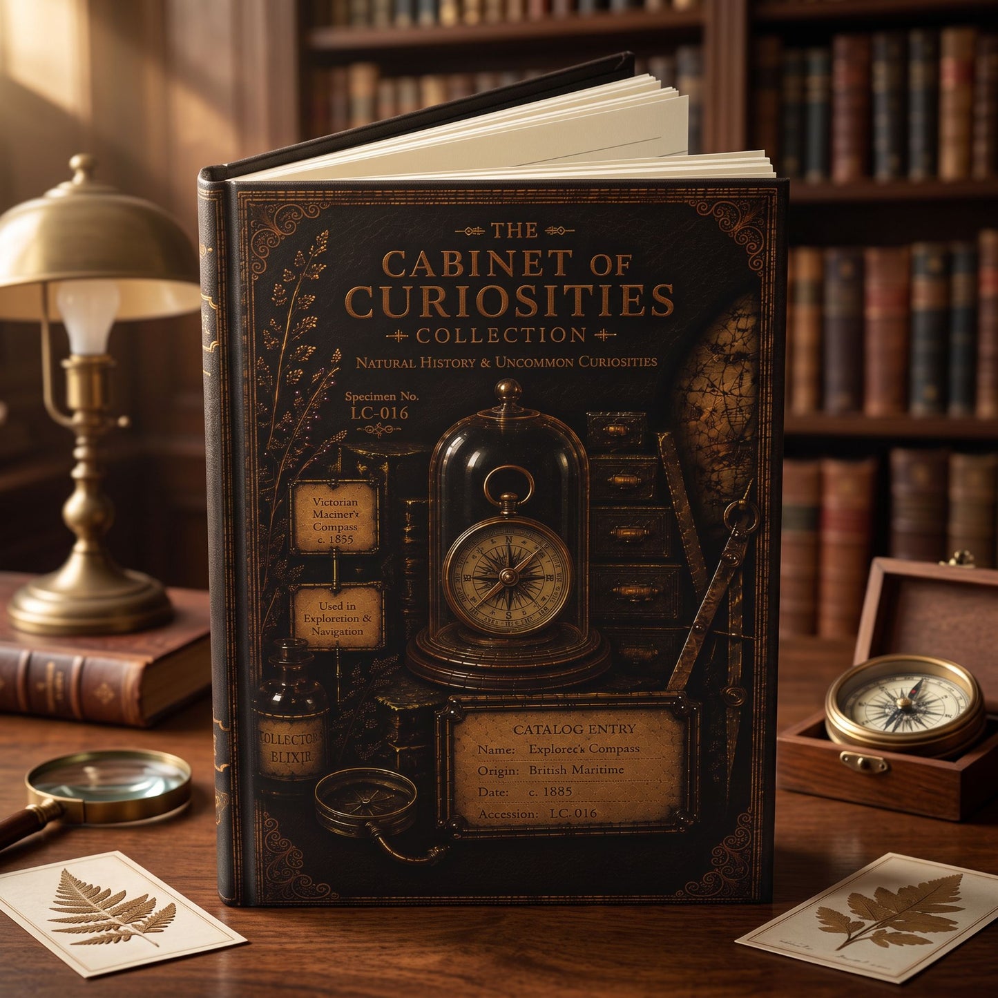 Explorer's Compass Journal, Personalized Cabinet of Curiosities Hardcover Notebook, Adventure Gift