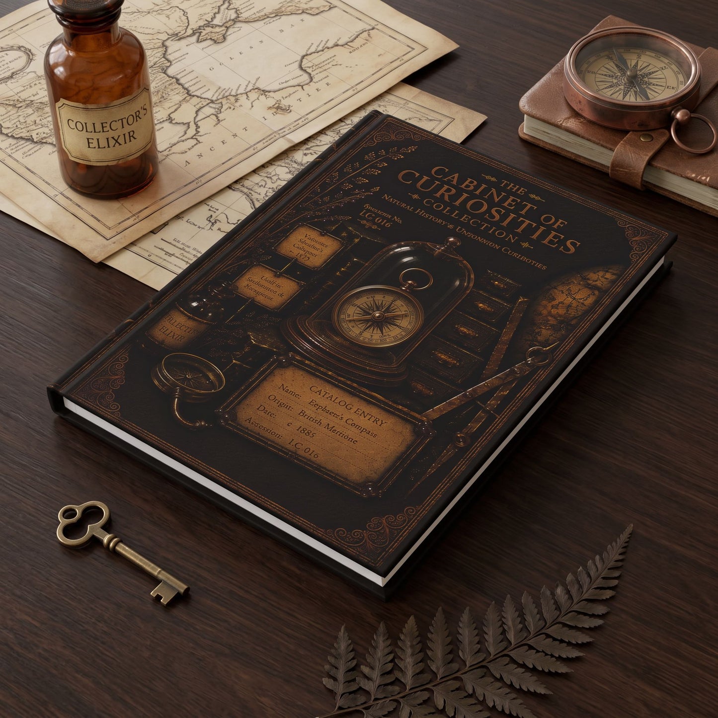 Explorer's Compass Journal, Personalized Cabinet of Curiosities Hardcover Notebook, Adventure Gift
