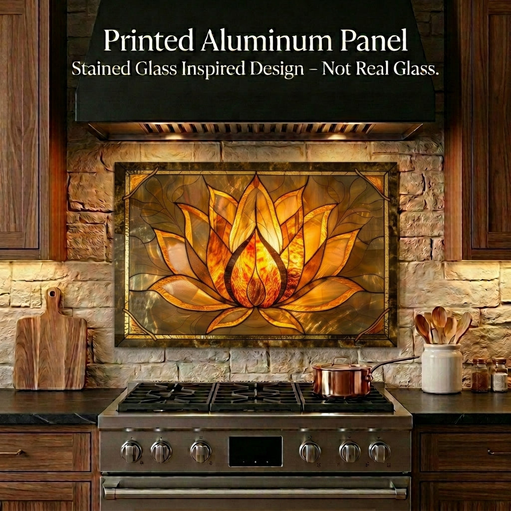Lotus Metal Kitchen Backsplash Panel, Stained Glass Inspired Wall Art