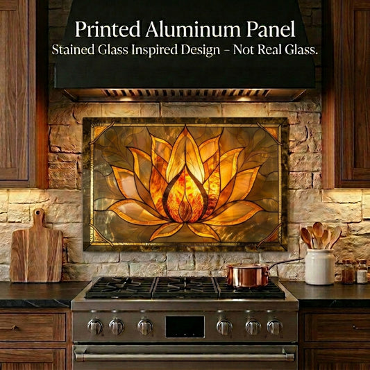 Lotus Metal Kitchen Backsplash Panel, Stained Glass Inspired Wall Art