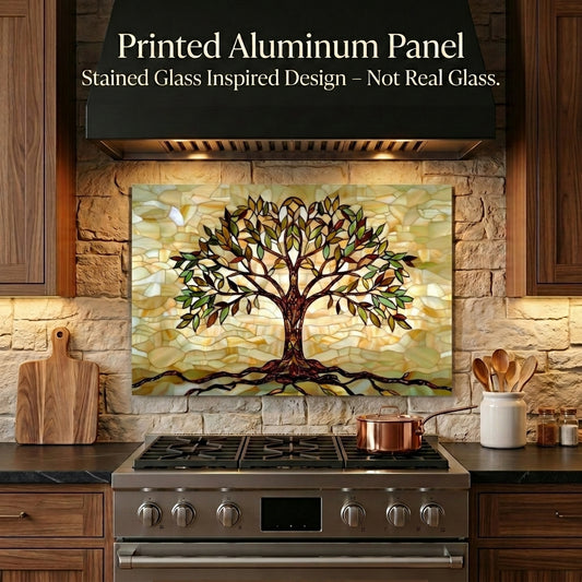 Tree of Life Metal Kitchen Backsplash Panel, Stained Glass Inspired Wall Art