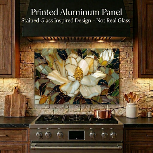 Magnolia Metal Kitchen Backsplash Panel, Stained Glass Inspired Wall Art